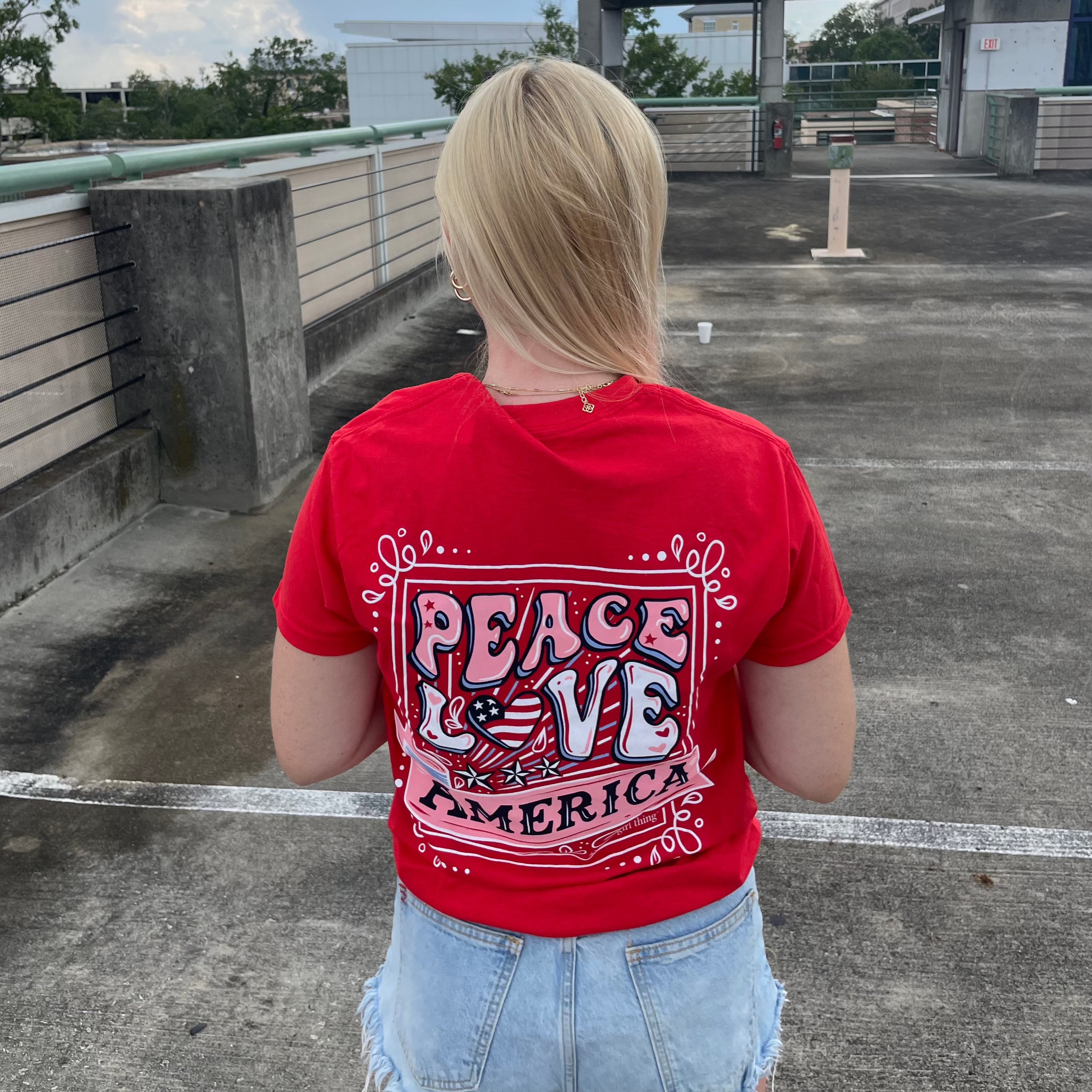 Peace Love America- Preppy Patriotic T-Shirt
