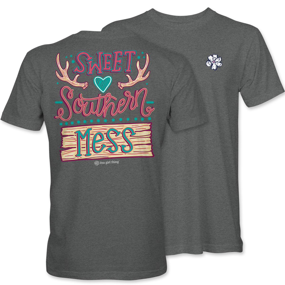 Sweet Southern Mess- Antlers Heart T-Shirt