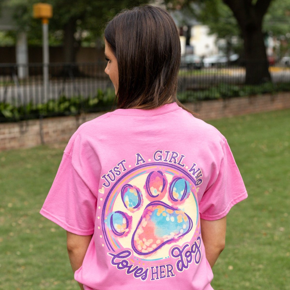 Just a Girl Loves Dog- Watercolor Paw Print T-Shirt