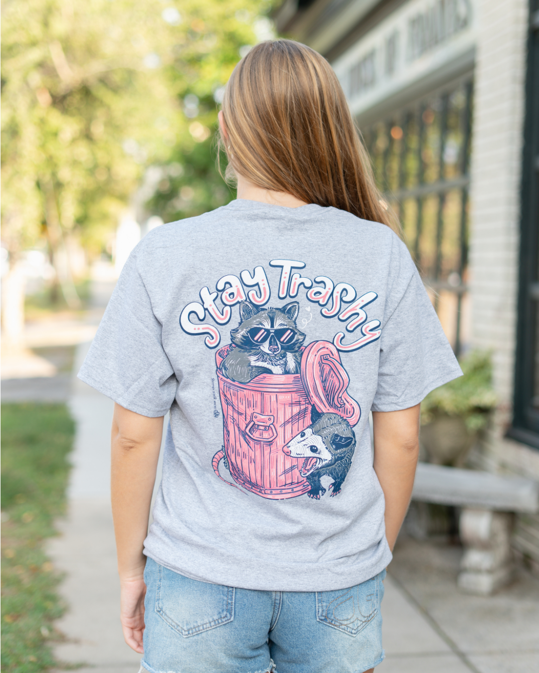 Stay Trashy T-Shirt – Sport Gray Funny Raccoon & Possum Tee