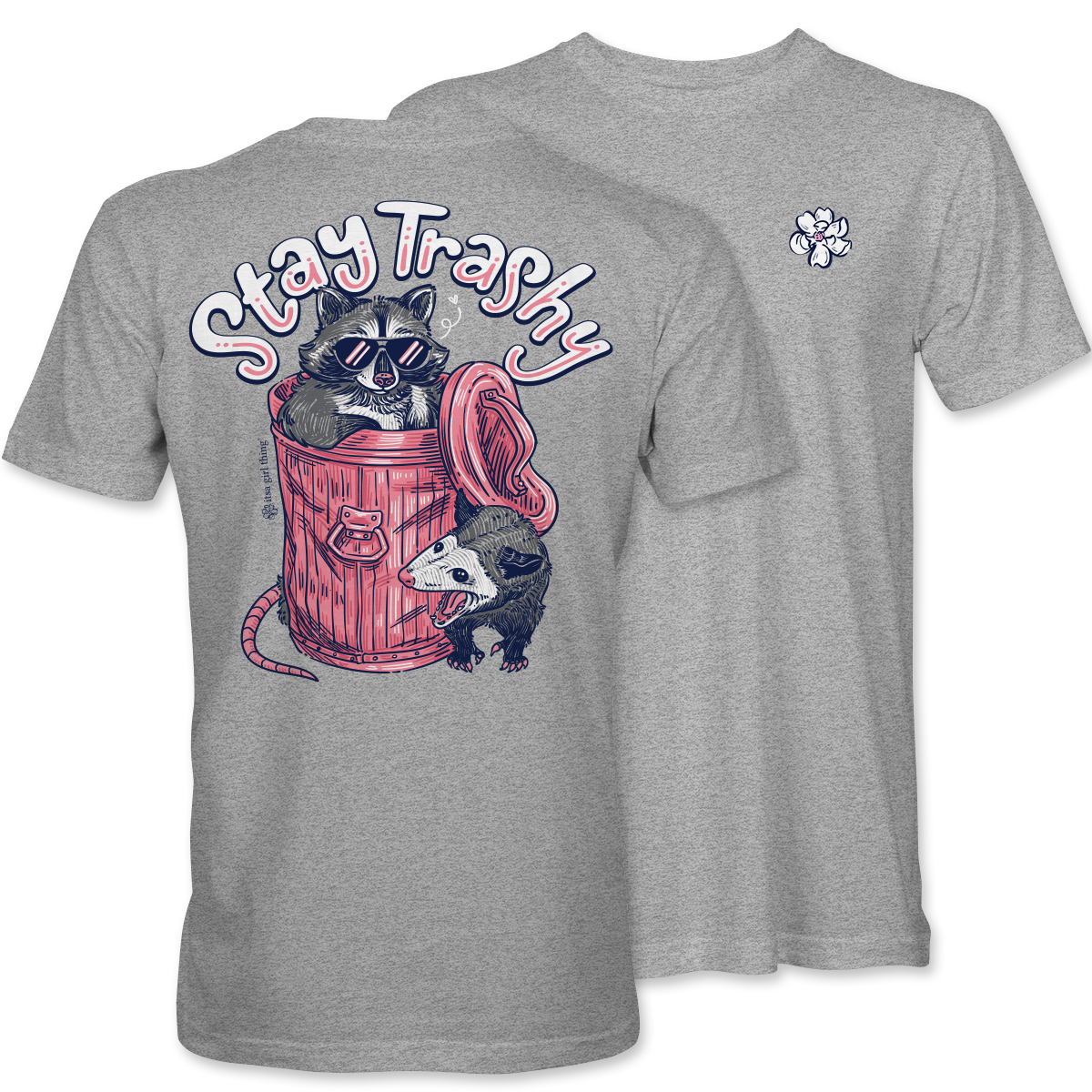 Stay Trashy T-Shirt – Sport Gray Funny Raccoon & Possum Tee