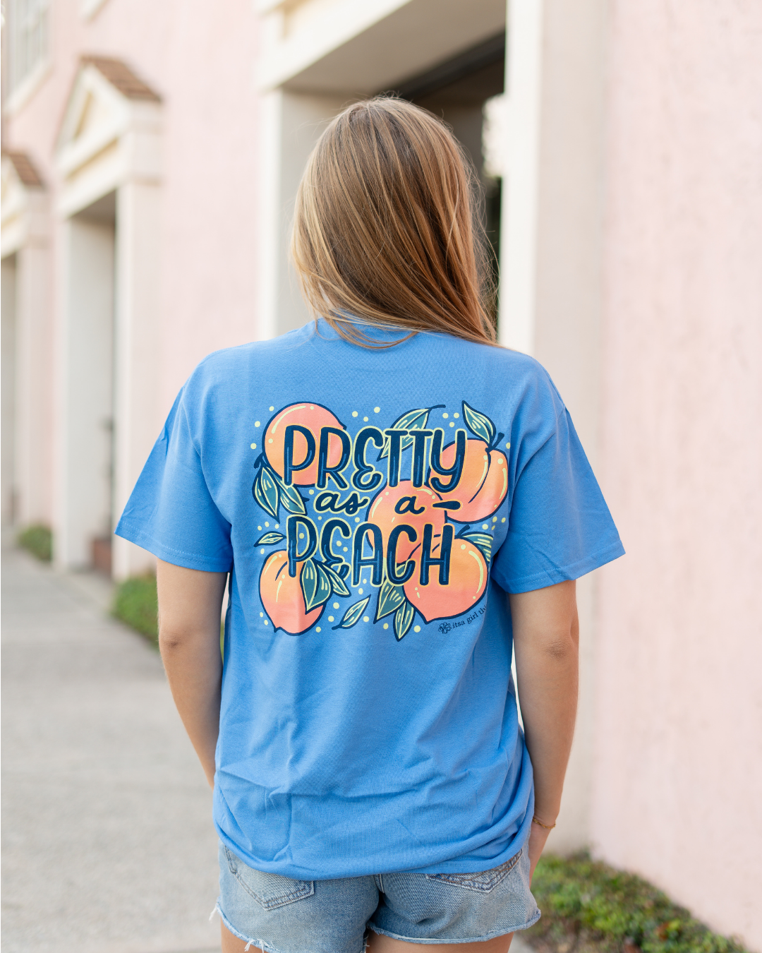 Pretty as a Peach T-Shirt – Iris Blue Comfort Tee
