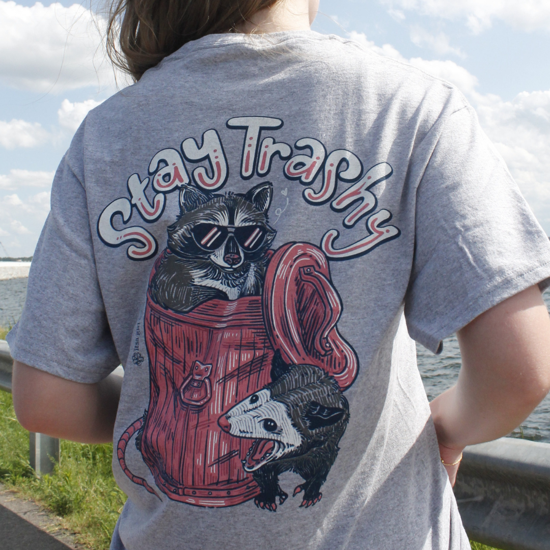 Stay Trashy T-Shirt – Sport Gray Funny Raccoon & Possum Tee